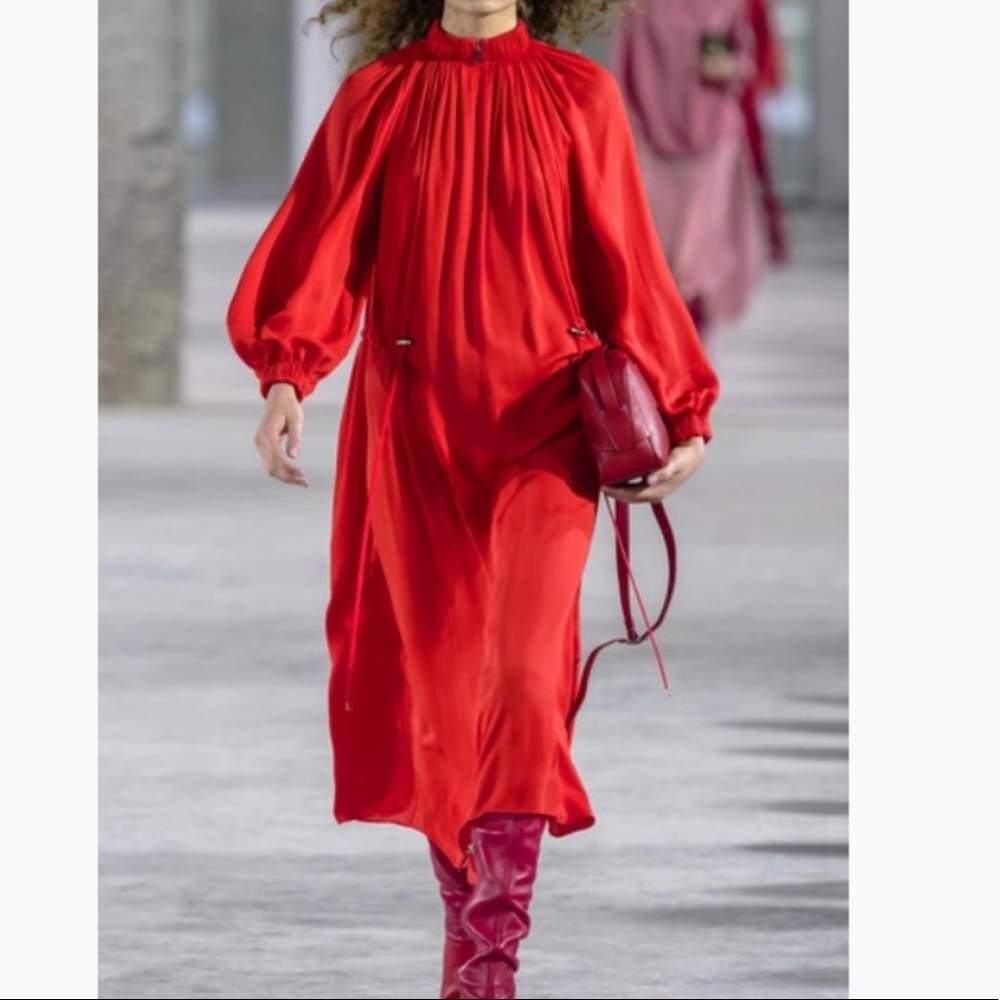 Tibi gathered crepe midi dress, red, sz S